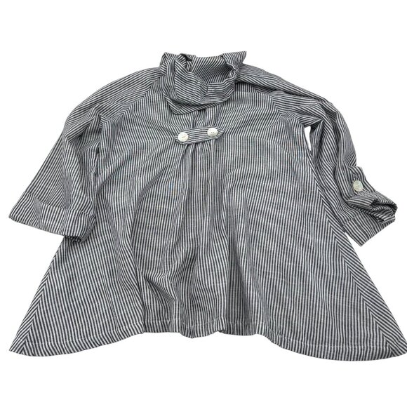 Jones & Co Women's Medium Stripe Linen Cotton Button-Up Roll Tab Sleeves Blouse - Picture 6 of 6